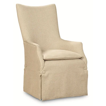 "Watch My Back" Upholstered Dining Arm Chair with Skirted Caster Base